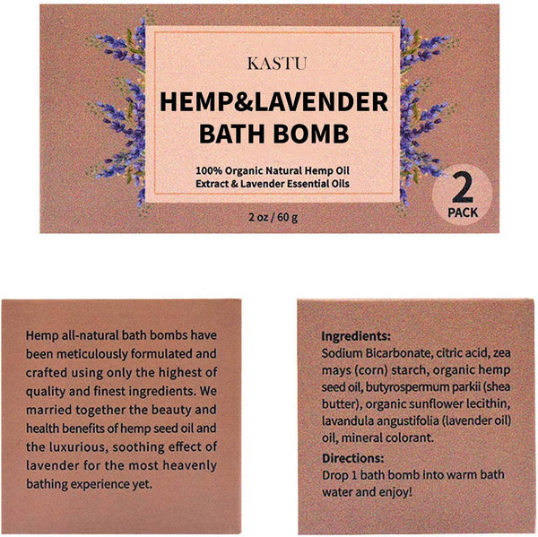 Bath Bombs,2 Pack Fizzy Spa Gift Natural Hemp Oil Extract and Lavender Essential Oils Bath for Moisturizing Dry Skin,Relaxing,Bubble Bath for