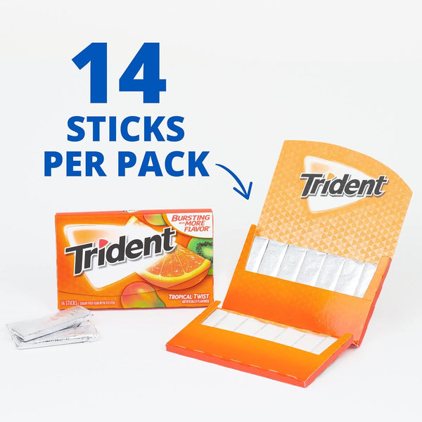 Trident Bubblegum Sugar Free Gum, 12 Packs of 14 Pieces (168 Total Pieces)