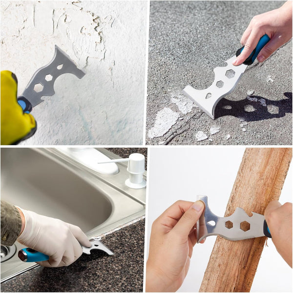KEZERS 13-In-1 PainterâS Tool, Stainless Steel Putty Knife Scraper, Paint Scraper Tool for Painting & Wood with Metal Hammer End, Multi-Use