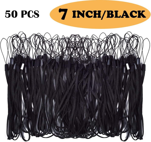 7 Inch Nylon Hand Wrist Strap Lanyard for USB Flash Drives, Keys, Keychains, ID Name Tag Badge Holders,Camera Cute Flash Drive, Black (50PCS)