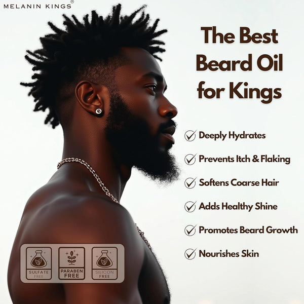 Melanin Kings Beard Oil for Black Men - Specialized Formula for Black Men - with Ancient African Ingredients - 100% Natural Ingredients - 2Fl. Oz.
