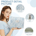 Floral Makeup Bag, Large Cosmetic Bag for Women Girls, Cute Cotton Make up Pouch, Quilted Makeup Bags, Flower Travel Toiletry Organizer Bag(Blue
