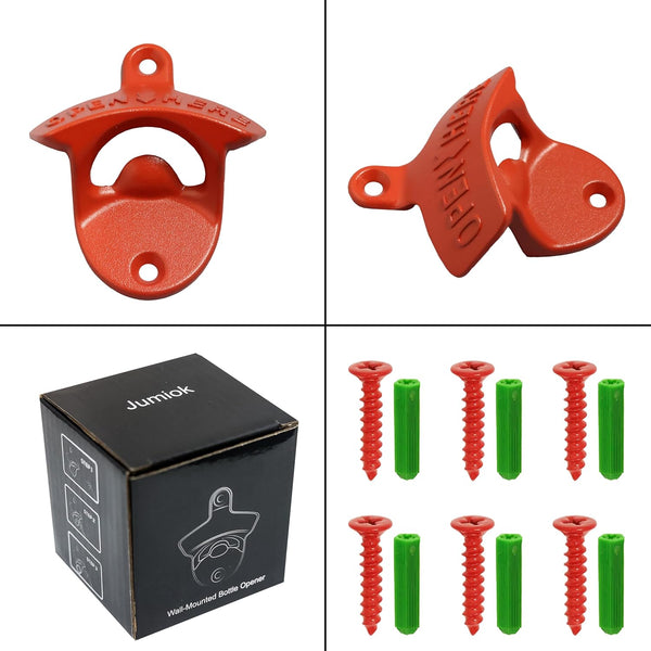 Red Bottle Opener Wall Mounted Rustproof Metal Mountable Beer Soda Top Opener for Home Bar Kitchen (Pack of 3)