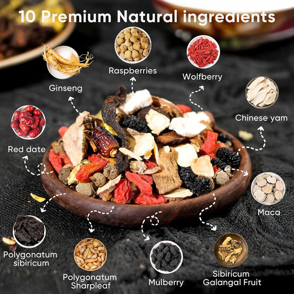 Kidney Tea Formula Ginseng Six Treasure Tea, 10 Precious Ingredients Formula, 260G/Box Ginseng Five Treasure Aid Root Kidney Tea, Men'S Kidney Tea