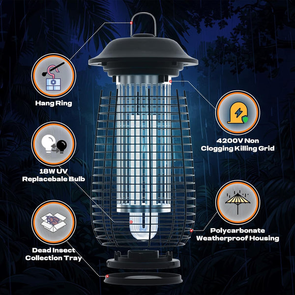 Bug Zapper Indoor & Outdoor, 4200V Electric Mosquito Zapper, 10 Years Lifespan, 6.5Ft Power Cord, Waterproof, Fly Trap Mosquito Trap, Fly Killer