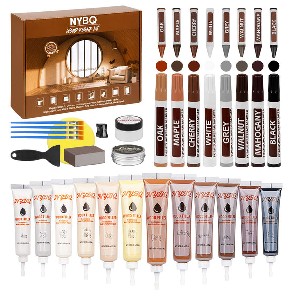 Wood Furniture Repair Kit- Set of 41 Laminate Vinyl Floor Repair Kit Wood Fillers,Floor Scratch Repair, Touch up Markers, Restore Hardwood