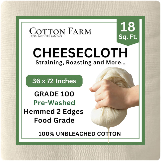 Cotton Farm Grade 100 XL Cheese Cloth for Straining & Cooking; 18 Sq. Ft. (2x1 yards); 100% Unbleached Cotton Cheeseclot