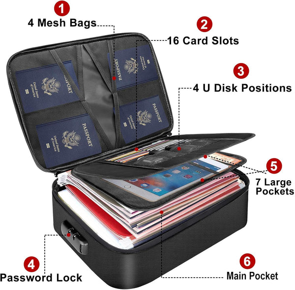 Docsafe File Organizer Bag with Lock,Fireproof Document Organizer Case with Water-Resistant Zipper,3-Layer Portable Travel Home Storage Safe Bag