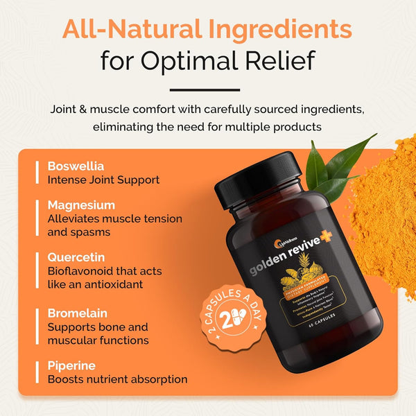 Golden Revive + Joint Support Supplement Featuring Turmeric with Black Pepper, Quercetin, and Magnesium- Turmeric Black Pepper Supplement - 6