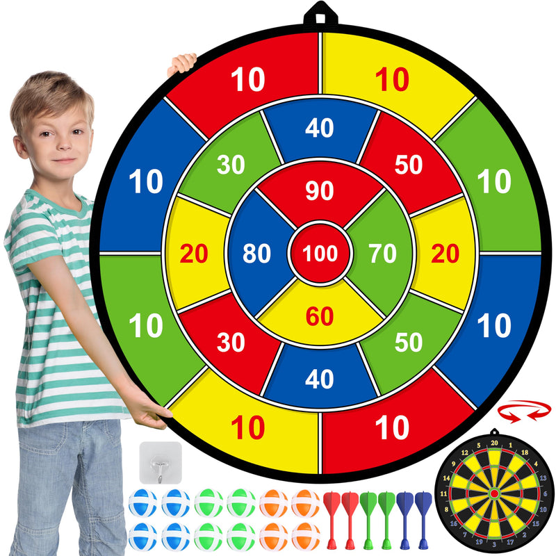 Large Dart Board for Kids, Kids Double-Sided Dart Board with Sticky Balls and Darts, Indoor/Outdoor Sport Fun Party Play Game Toys, Gifts for 3 4