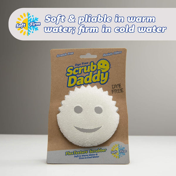 Scrub Daddy Sponge - Dye Free - Scratch-Free Scrubber for Dishes and Home, Odor Resistant, Soft in Warm Water, Firm in Cold, Deep Cleaning,