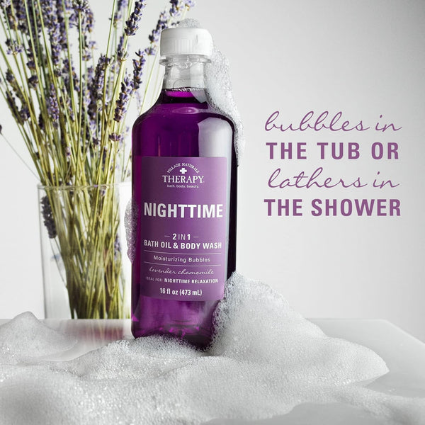 Village Naturals Therapy, Foaming Bath Oil and Body Wash, Nighttime Relief, 16 Oz, Pack of 2