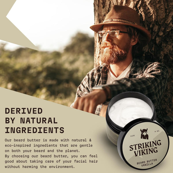 Striking Viking Beard Butter - Non-Greasy Moisturizer with Natural Ingredients (Vanilla, 4Oz) - Keep Your Beard Hydrated and Refreshing