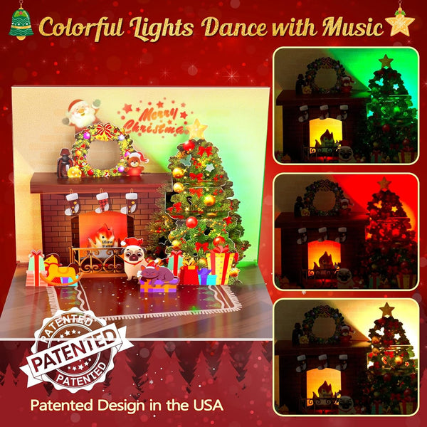Christmas Card Pop up with Light and Music 3D Santa Fireplace Merry Christmas Greeting Card with Envelope for Kids Girls Women Man Christmas Gift