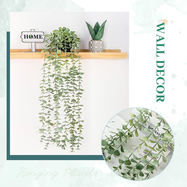 Der Rose 1Pcs Fake Plants Hanging Artificial Decor Faux Potted Eucalyptus Plants for Boho Bathroom Home Office Desk Wall Shelf Bookcase