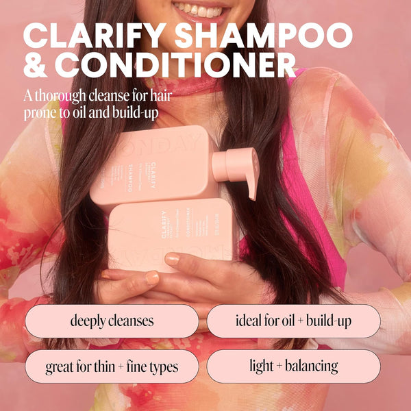 MONDAY HAIRCARE Clarify Shampoo and Conditioner Set 12 Oz for Oily Hair Made with Grapefruit Extract, Coconut Oil, Shea Butter, Vitamin E and