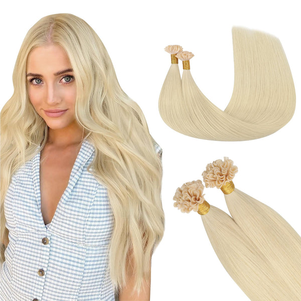 GOO GOO U Tip Hair Extensions - Real Human Hair, 14Inch 50G 50S, Hot Fusion, Invisible Remy, 60A Platinum Blonde