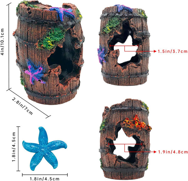 GSD Star-Fish Broken Barrel Decor Resin Betta Tank Accessories Ornaments for Cave Hide Decorations, Broken Barrel X 1Pc, Blue Star Fish Ornaments