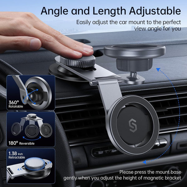 SYNCWIRE Fits Magsafe Car Mount for Universal Dashboard, Tesla Screen, Magnetic Phone Holder for Car, Foldable Aluminum Alloy Arm, Super Stable
