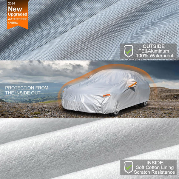 Kayme 6 Layers Car Cover Waterproof All Weather for Automobiles, Outdoor Full Cover Rain Sun UV Protection with Zipper Cotton, Size A2 3XL