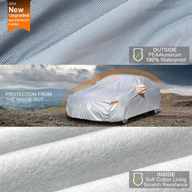 Kayme 6 Layers Car Cover Waterproof All Weather for Automobiles, Outdoor Full Cover Rain Sun UV Protection with Zipper C