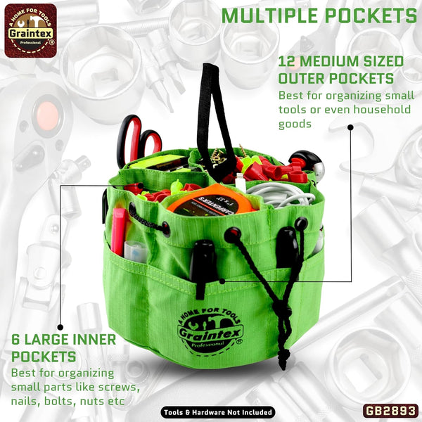 Graintex 18 Pockets Grab Bag Rip-stop Canvas Drawstring Closure, Small Part Organizer Pouch, Small Tools, Screws, Parts, Parachute Tool Bag for