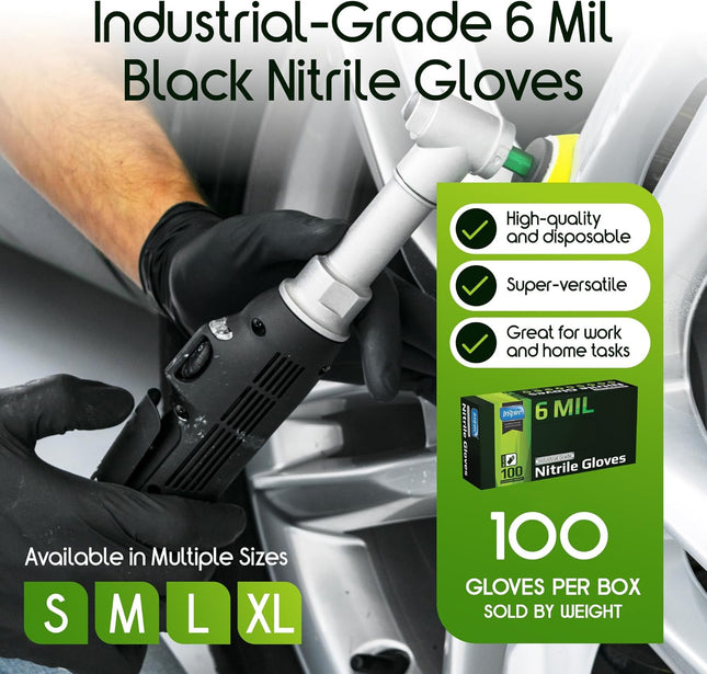 Inspire Black Nitrile Gloves HEAVY DUTY 6 Mil Nitrile Chemical Resistant Medical Cooking Cleaning Disposable Black Glove