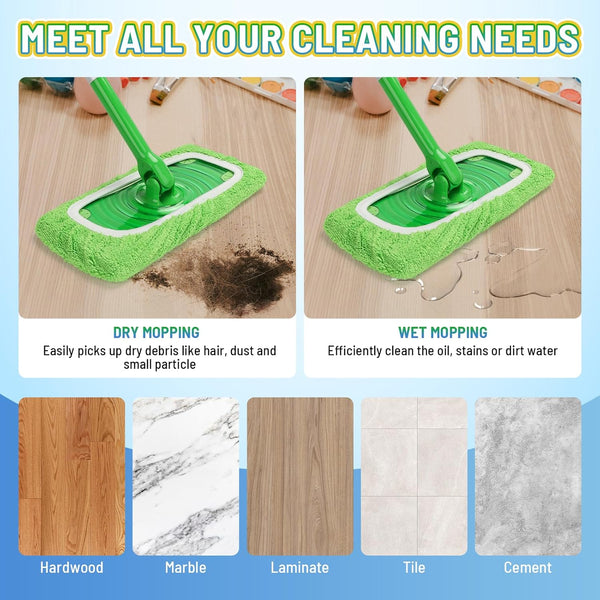 Reusable 100% Coral Fleece Mop Pads Compatible with Swiffer Sweeper Mop, Washable Wet Pad Refills for Wet & Dry Use, Floor Cleaning Mop Head Pads