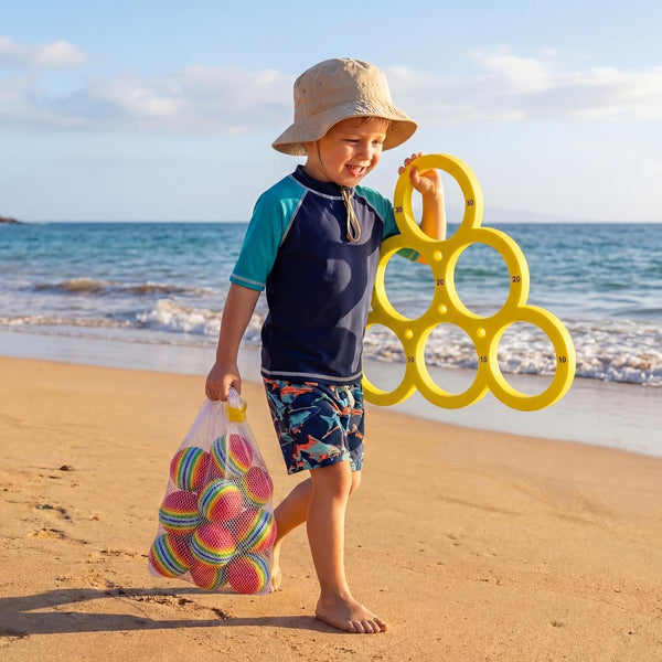 Hiboom Pool Toys Games Set, Water Sports Toys for Pool Floating Throwing Games with 10 Rainbow Golf EVA Balls, Fun Gifts, Floating Pool Water Toys
