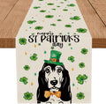 GPGHE St Patricks Day Table Runner Basset Hound Dog Shamrock Table Runners Seasonal Holiday Party Kitchen Dining Table Decorations Indoor Outdoor