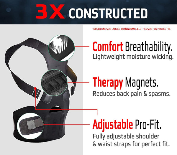 Magnetic Posture Corrector, Men and Women, Fully Adjustable Padded Back Supporter, All Day Pain Relief, Lumbar, Neck, Spine, Shoulders, Scoliosis
