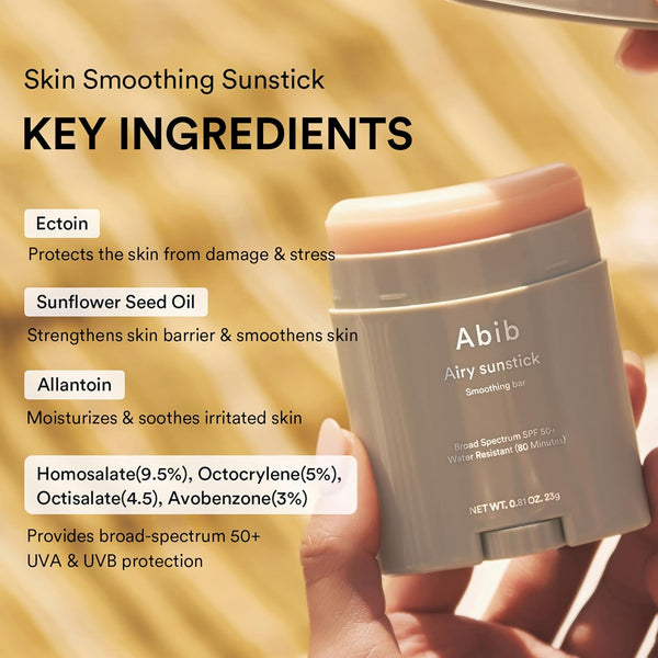 Abib Airy Sunstick Protection Bar Broad Spectrum SPF50+ 0.81 Oz / 23 G (Semi- Matte) | Korean Suncreen Stick Suncare Sunblock, No Whitecast,