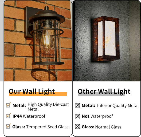 Outdoor Wall Lantern, Exterior Waterproof Wall Sconce Light Fixture, Anti-Rust Black Wall Mount Lighting with Seeded Glass Shade, E26 Socket Front