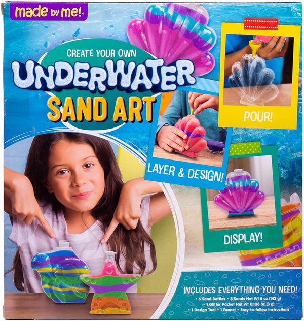 Made by Me Create Your Own Underwater Sand Art, Includes 6 Ocean-Themed Bottles, 8 Sand Colors, Glitter, & Funnel, Great Staycation or Group