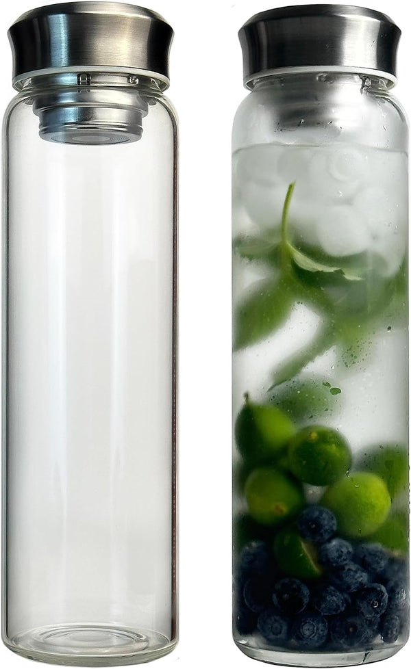 32 Oz Glass Water Bottles with Stainless Steel Lid and Sleeve - Borosilicate Glass Sports Water Bottle with Strap for Drinking