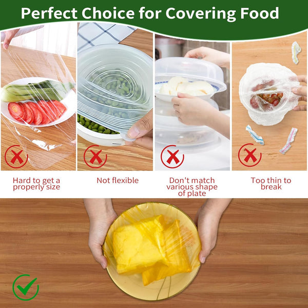 NEPAK 60 Pcs Bowl Covers Reusable, 3 Sizes Plastic Food Covers, Elastic Film Fits Most Plates and Dishes, Proofing Cover for Kitchen Picnic