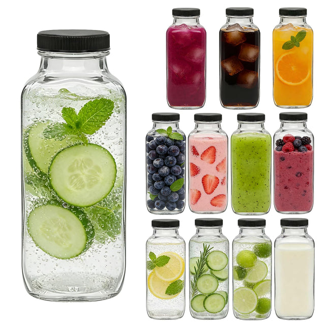 Accguan 12Oz Glass Bottles,Leak-Proof Vintage Water Bottles for Juicing,Hot Sauce,Kombucha,Ginger Jar,Potion,Oil,Milk Bo