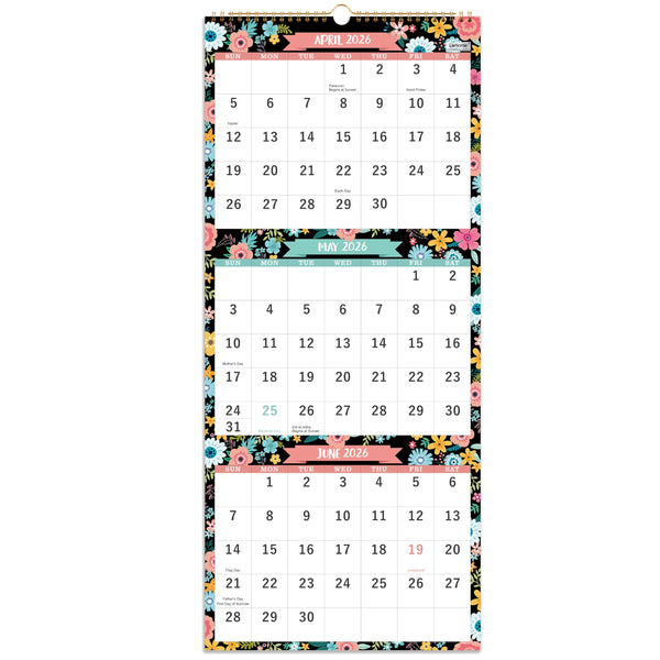 Calendar 2025-2026 - May. 2025 - Jun. 2026, 3 Month Display Wall Calendar (Folded in One Month), 11.3" X 26" (When Opened), Vertical Calendar