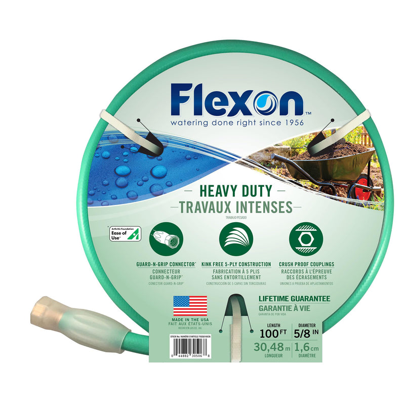 Flexon FXG58100 5/8-Inch X 100-Foot Heavy Duty 5-Ply Forever Garden Hose, Green