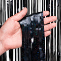 Black Tinsel Curtain Party Backdrop - GREATRIL Party Streamers Backdrop Foil Fringe Curtains for Birthdays/Wizard Halloween Decorations - 1M X