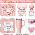 Birthday Gifts for Women Self Care Gifts Get Well Soon Gifts, Rose Relaxing Spa Gifts Basket Care Package W/ Luxury Flannel Blanket 40 Oz Tumbler,