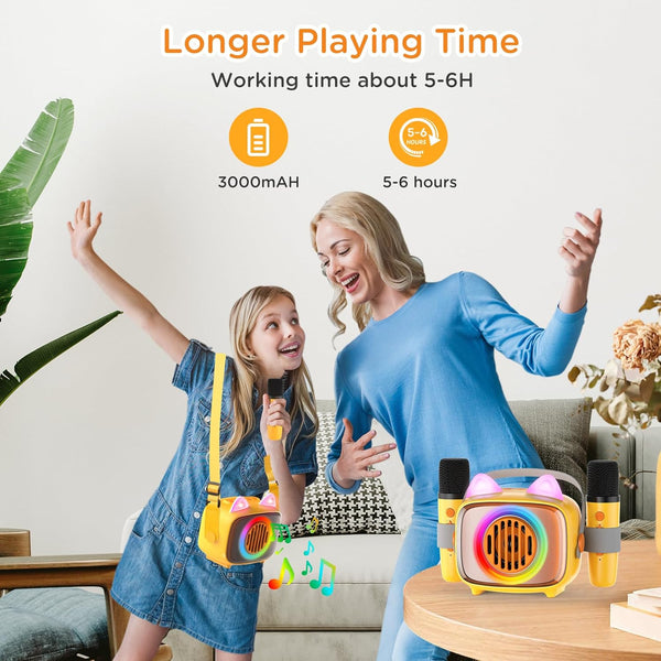 Mini Karaoke Machine for Kids, Portable Bluetooth Speaker with 2 Wireless Microphones, Toys Gift for Girls and Boys Birthday Party Gifts for