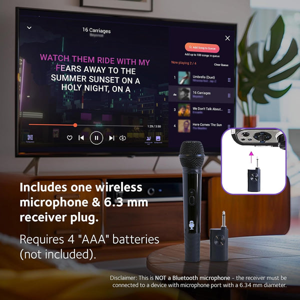 Singing Machine Portable Wireless Microphone (Black) - Premium Unidirectional UHF Wireless Mic for Singing, Speeches & Events - Cordless Mic