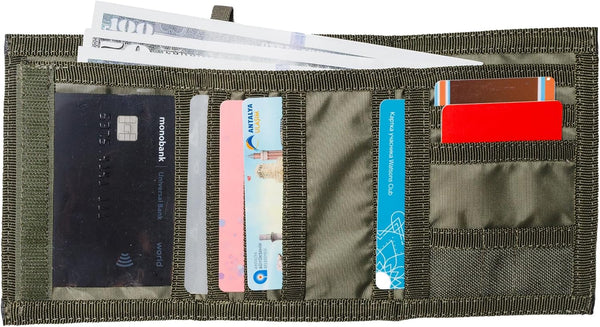 Chameleon Trifold Men Nylon Wallet - Military Tactical Mens Wallets- ID Card Holder - Canvas Thin Front Pocket Travel Wallet -Coin Zipper Pocket OLIVE