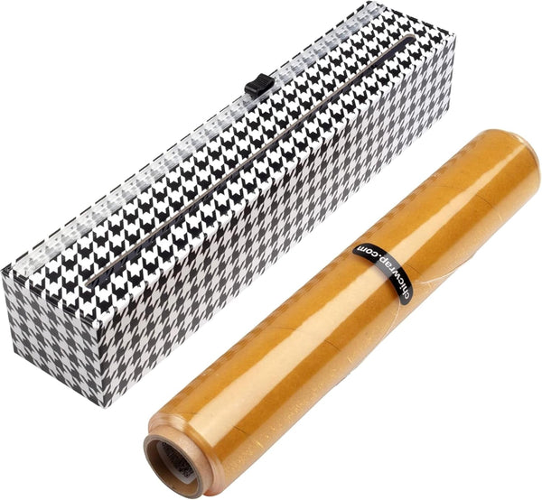Chicwrap Houndstooth Refillable Plastic Wrap Dispenser - One 12" X 250' Roll of Professional Grade Plastic Wrap - BPA Free and Kosher Certified -