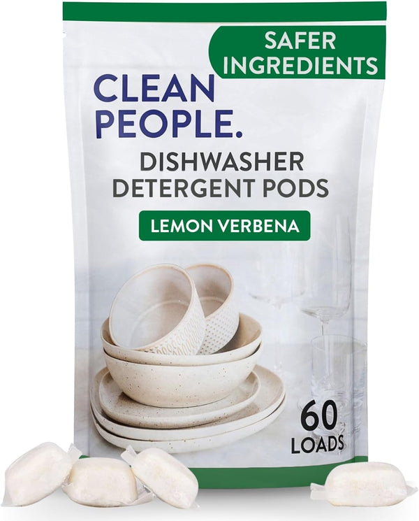 The Clean People Dishwasher Pods - Cuts Grease & Rinses Sparkling Clean - Residue-Free - Phosphate Free Dishwashing Pods - Lemon, 60 Pack