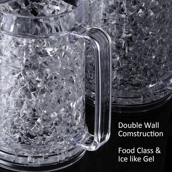 Double Wall Freezer Mug Frosty Mug Insulated Ice Cup with Gel 16Oz/450Ml (Set of 4)