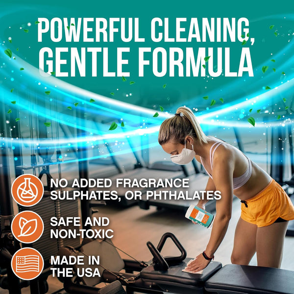 Fitness Equipment Wipes - Cleaning Wipes for Yoga Mats, Pilates Studios, Gyms, Peloton & Cycle Bikes, Spas - Fragrance-Free Wipes Surface Cleaning