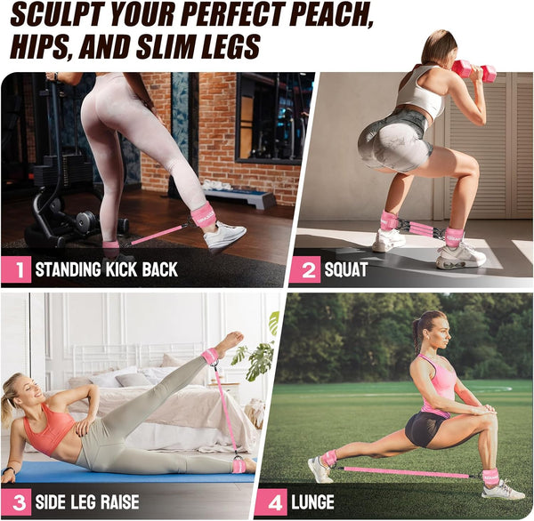 Ankle Resistance Bands with Cuffs for Working Out, Resistance Bands for Women, Exercise Bands for Leg and Glute, Booty Workout Equipment for