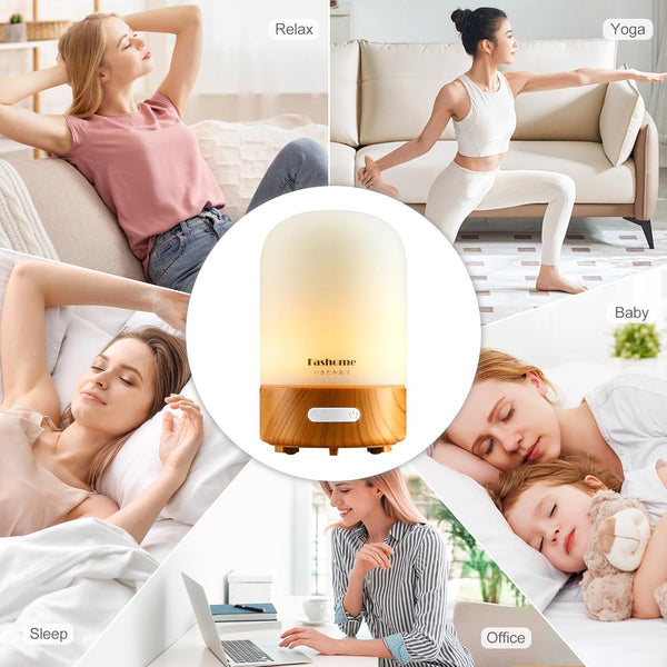 Essential Oil Diffuser Handmade Glass, Quiet 6-In-1 High-End Humidifier, Home Aromatherapy Fragrant Aroma Diffuser with Multiple LED Light Modes